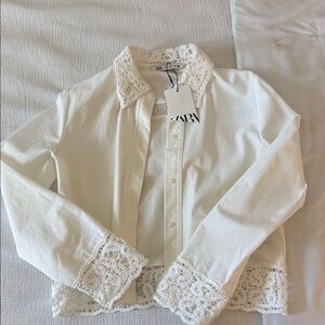 Zara Women's Cream Lace Detail Blazer